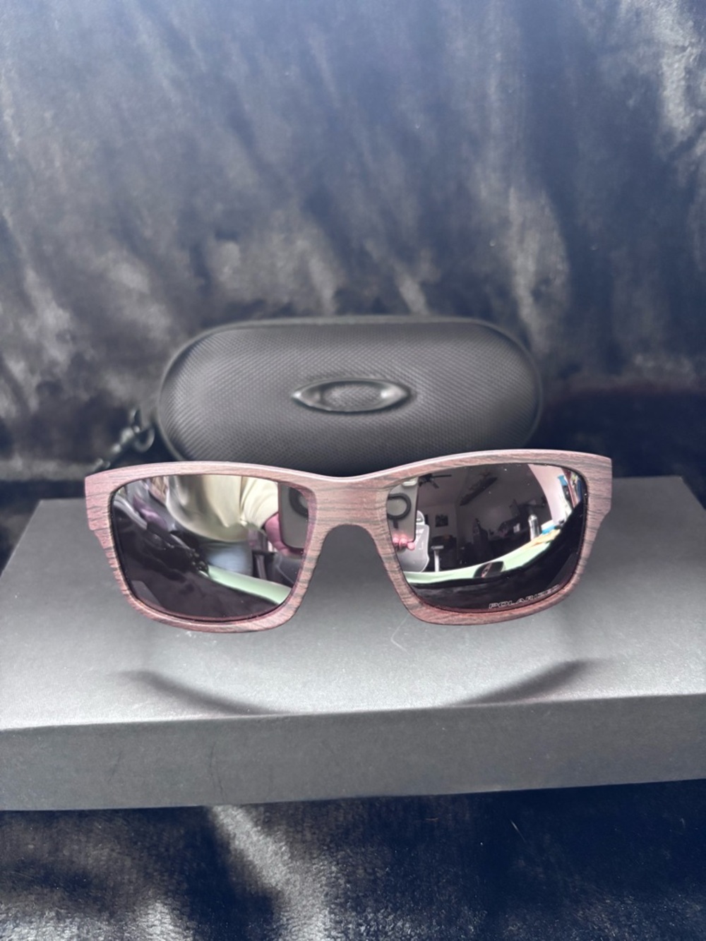 Oakley Wood-Texture Sunglasses - Brown Frame with Black Lenses